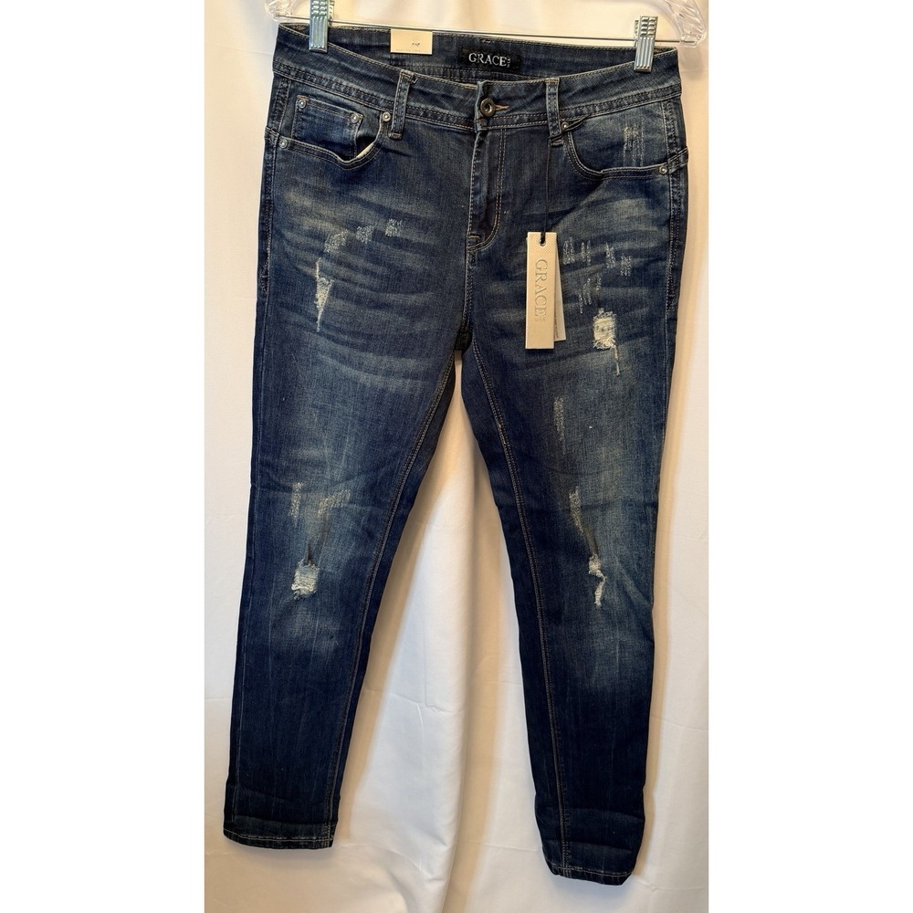 NWT Grace in LA Women's 28 Straight Leg Jeans Easy Fit Denim Stretch Distressed